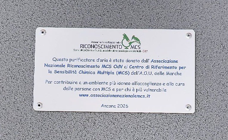 Donation plaque on the Immunity Machine air purifier